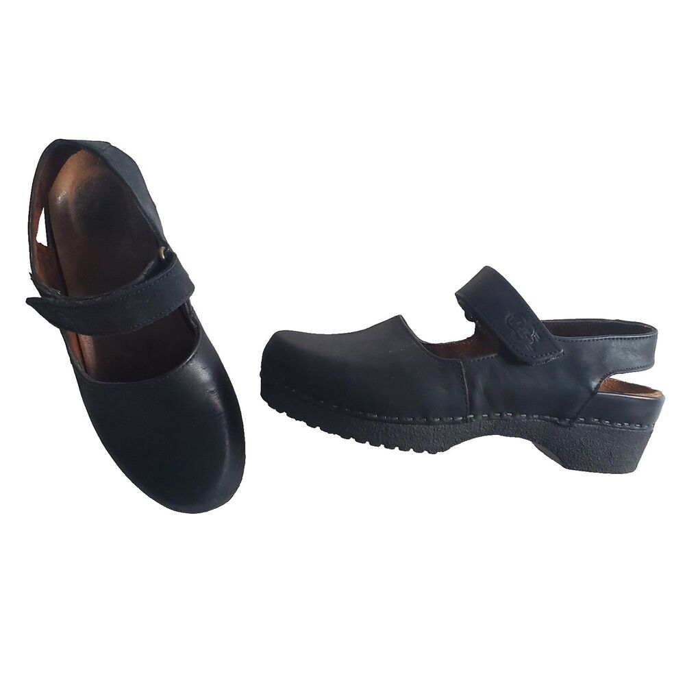 Wolky Women’s Clogs US 6.5 EU 37 Black Leather Mary Jane Slingback Adjustable - Picture 1 of 13